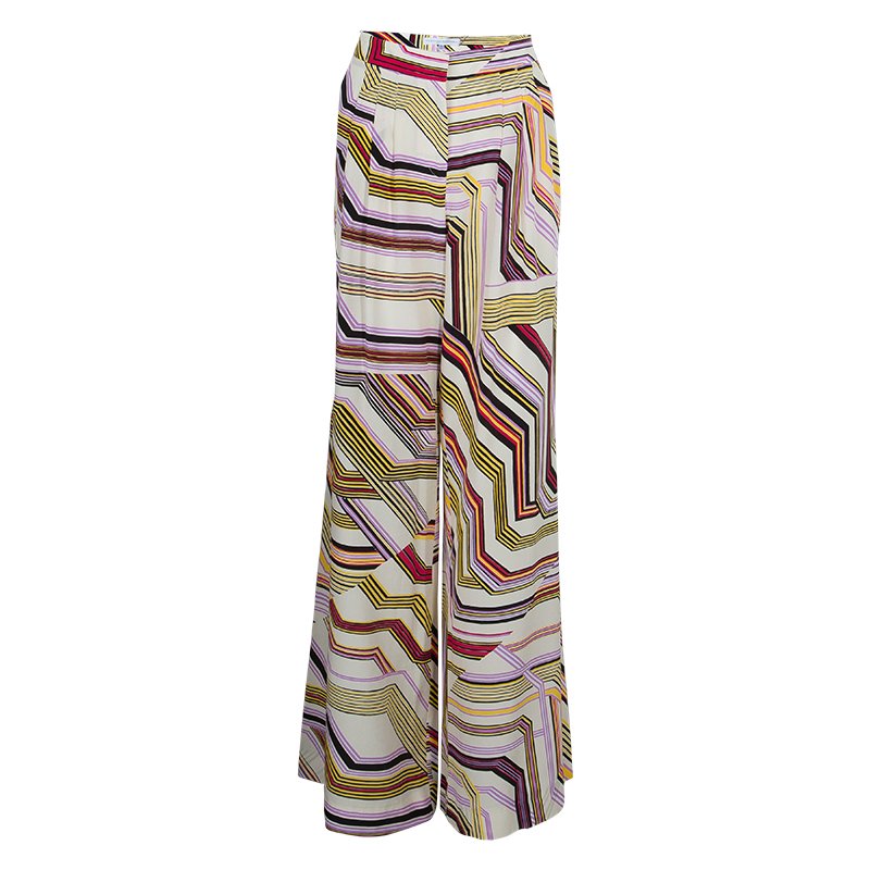 Carolina Herrera Multicolor Geometric Print Wide Leg Silk Pants  M