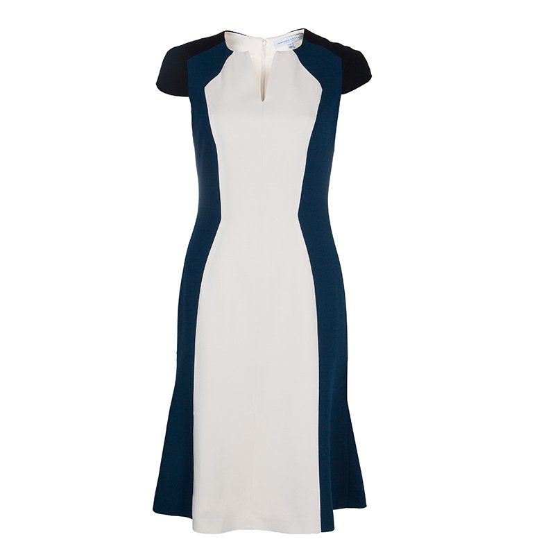 Pre Owned Carolina Herrera Colorblock Cap Sleeve Dress M