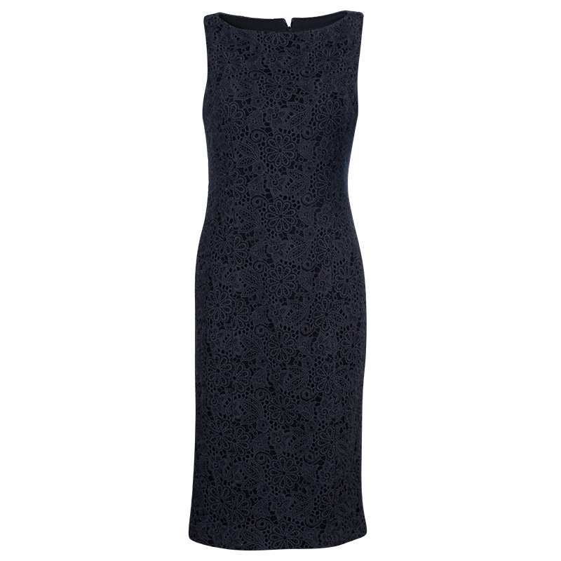 Carolina Herrera Grey Lace Sheath Dress L