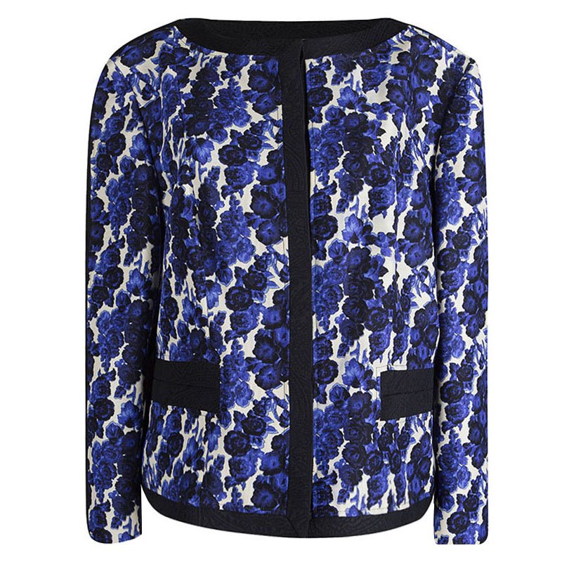 Pre Owned Carolina Herrera Floral Printed Silk Box Jacket XL