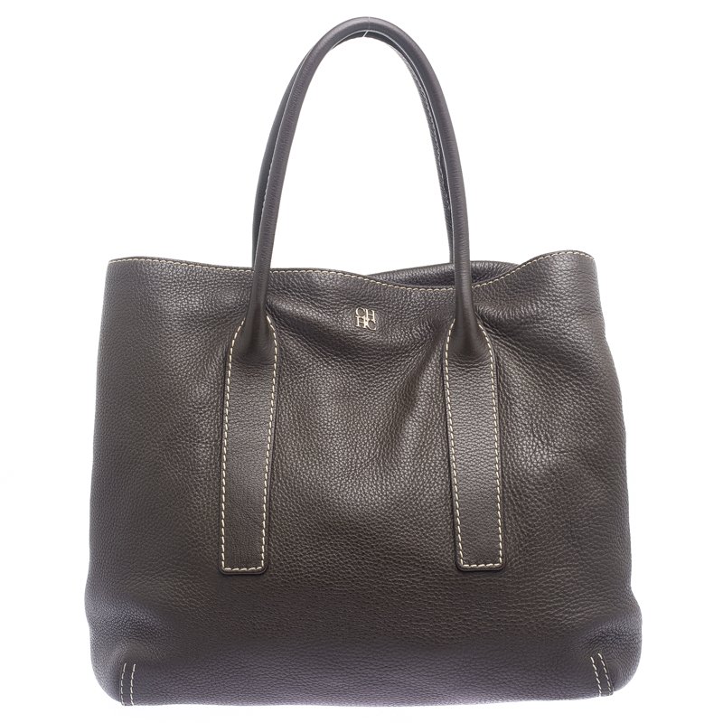 Pre Owned Carolina Herrera Brown Leather Tote