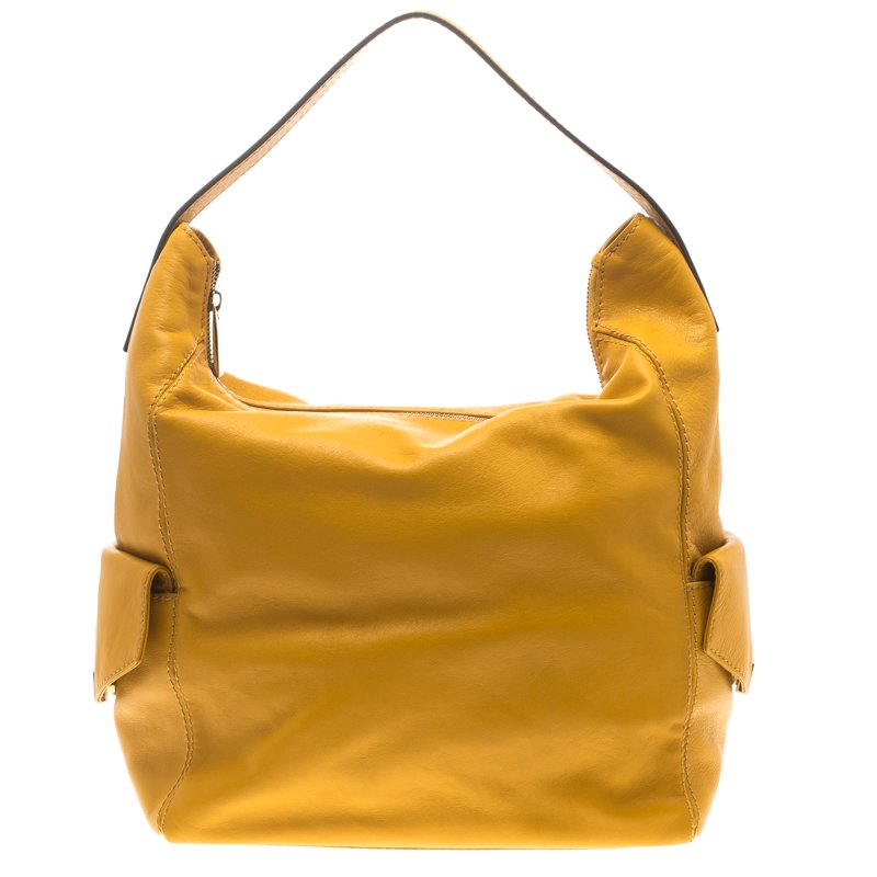 Pre Owned Carolina Herrera Yellow Leather Hobo