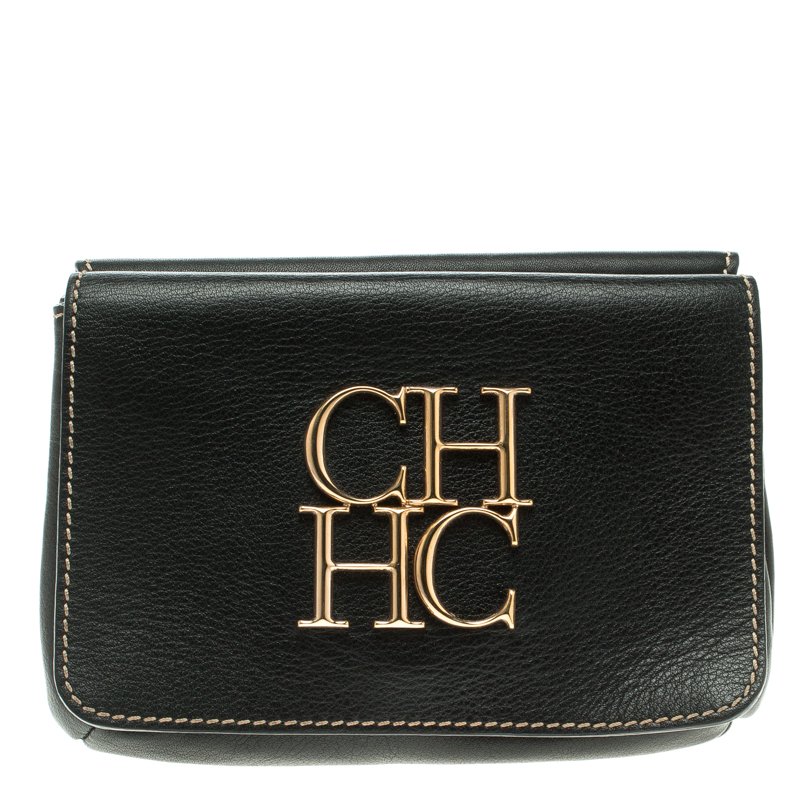 Pre Owned Carolina Herrera Black Leather Clutch