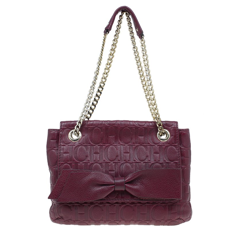 Pre Owned Carolina Herrera Burgundy Leather Holly Shoulder Bag