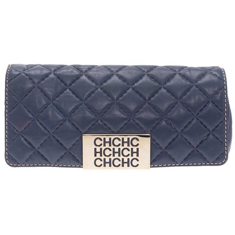 Pre Owned Carolina Herrera Blue Quilted Leather Clutch