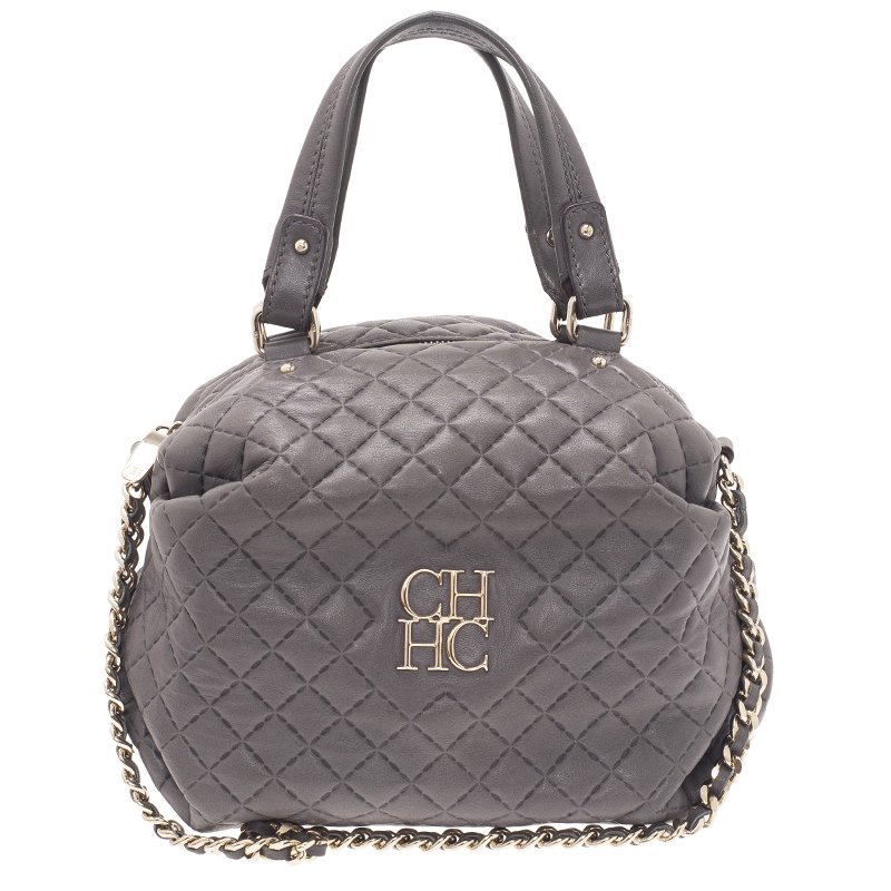 Carolina Herrera Grey Leather Quilted Chain Satchel Bag