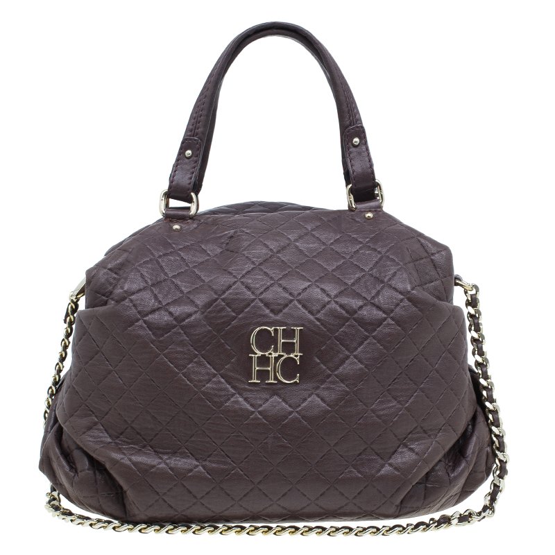 Pre Owned Carolina Herrera Brown Quilted Leather Chain Satchel Bag