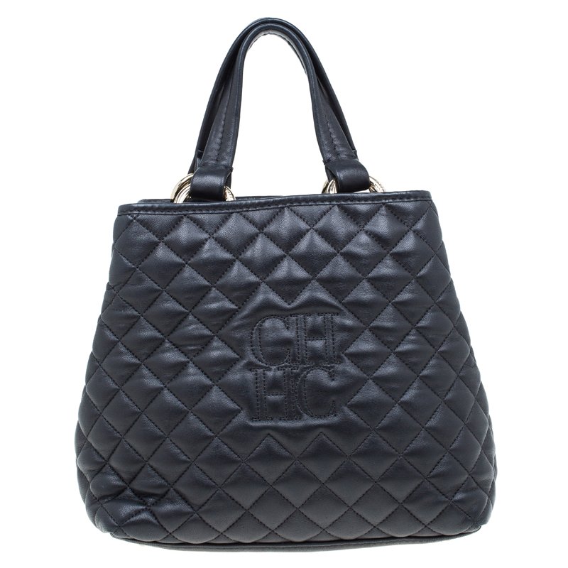 Pre Owned Carolina Herrera Black Quilted Leather Tote