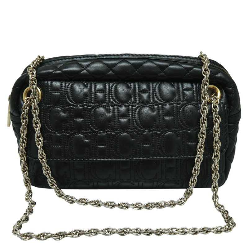 Pre Owned Carolina Herrera Black Quilted Leather Chain Shoulder Bag