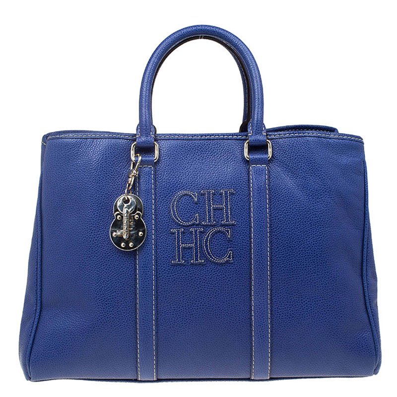 Pre Owned Carolina Herrera Blue Leather Matteo Tote
