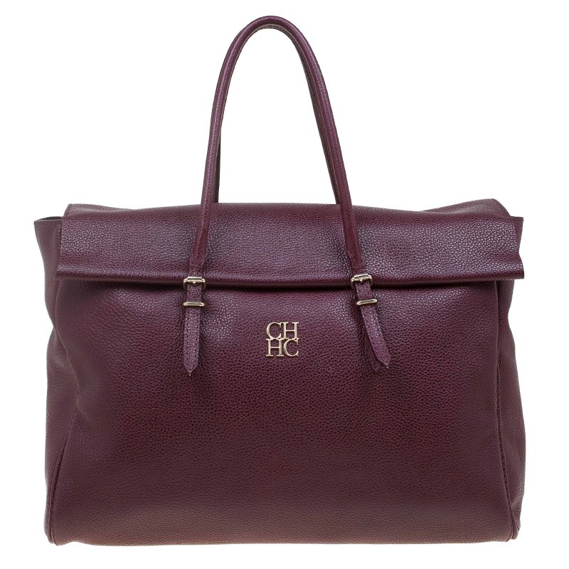 Pre Owned Carolina Herrera Burgundy Leather Tempo Collection Adagio Tote