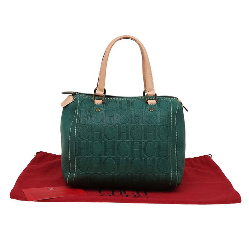 Carolina Herrera Green Leather Andy Boston Bag