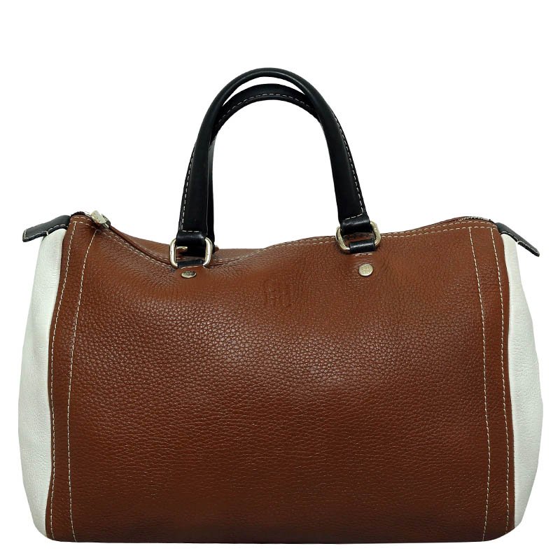 Pre Owned Carolina Herrera Bi Color Pebbled Leather Andy Boston