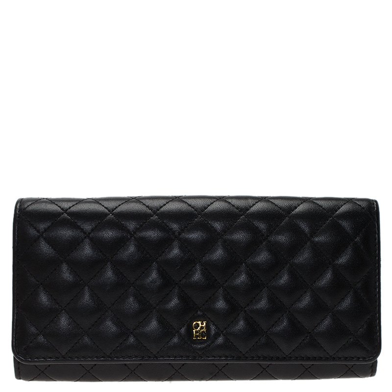 Pre Owned Carolina Herrera Black Quilted Leather Continental Wallet
