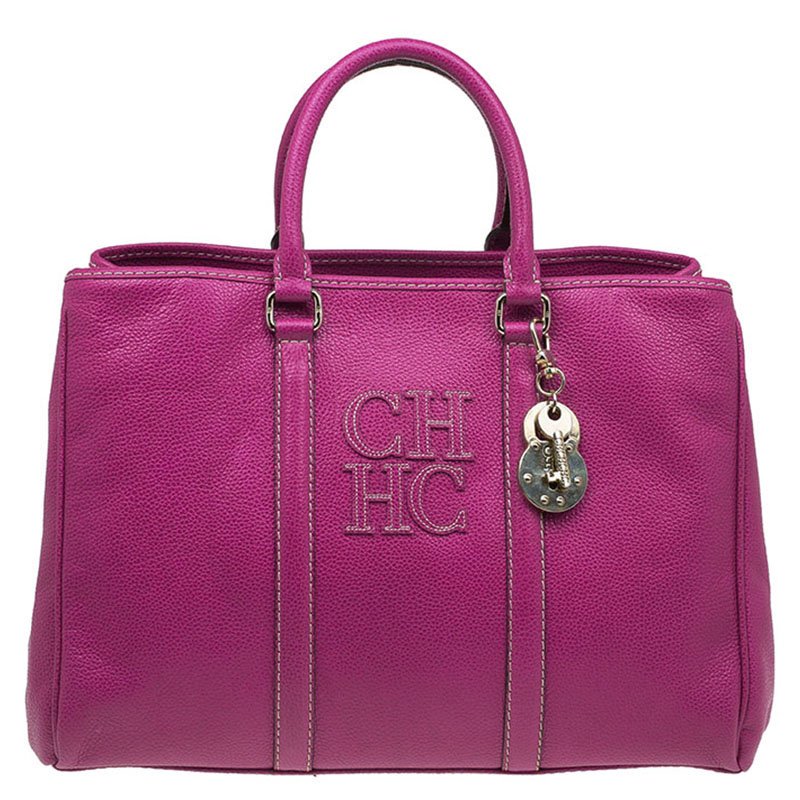 Pre Owned Carolina Herrera Magenta Leather Matteo Satchel