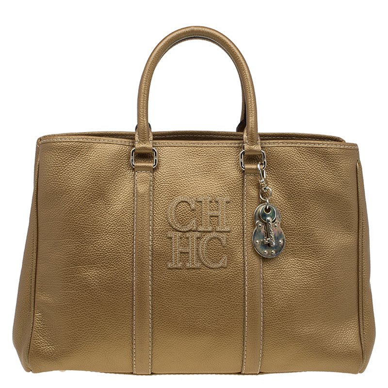 Pre Owned Carolina Herrera Gold Leather Matteo Satchel