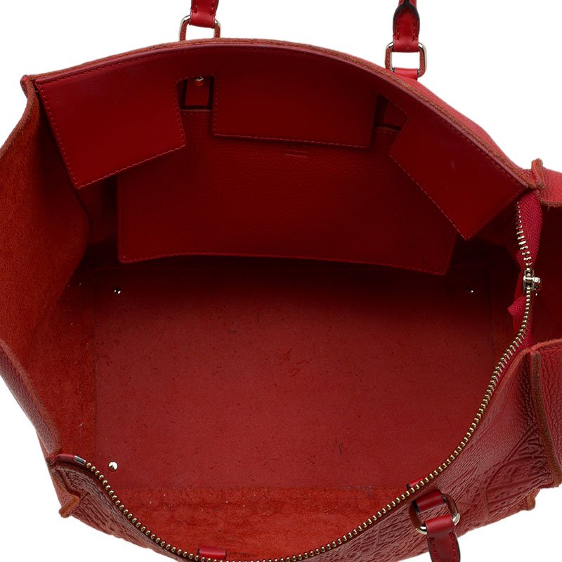 Carolina Herrera Red La Place Vendome Embossed Leather Tote Carolina Herrera