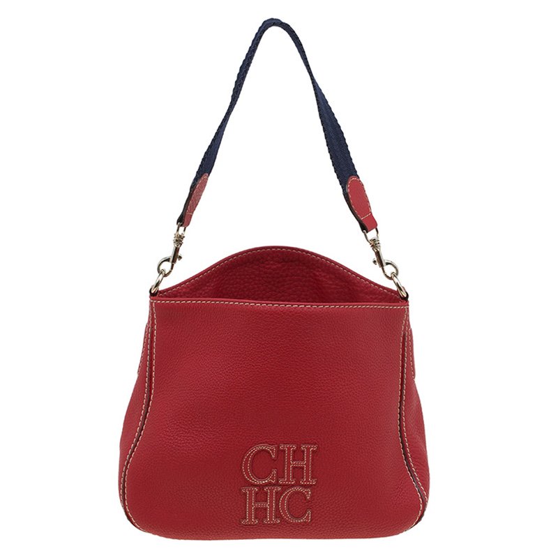 Pre Owned Carolina Herrera Red Pebbled Leather Hobo