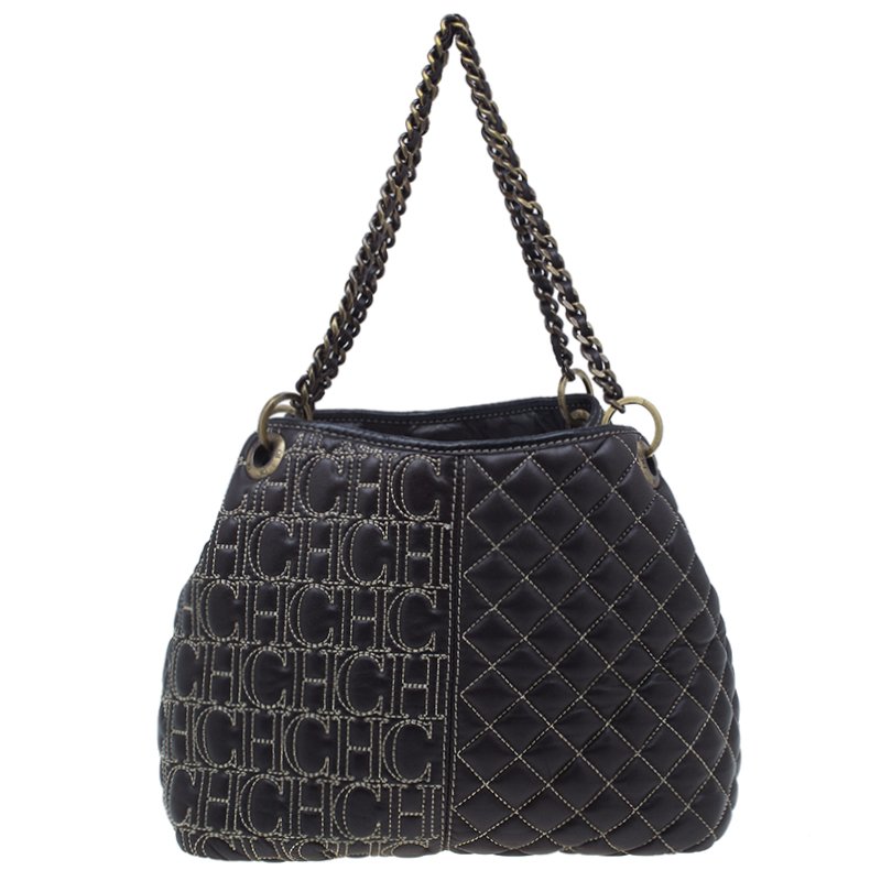 Pre Owned Carolina Herrera Brown Leather Quilted Tote