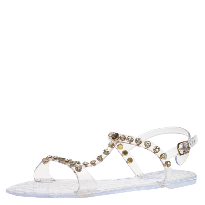 Carolina Herrera Transparent Studded Jelly Sandals Size 38