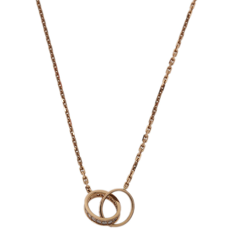 Cartier Love 2 Hoops Diamonds and Rose Gold Chain Necklace
