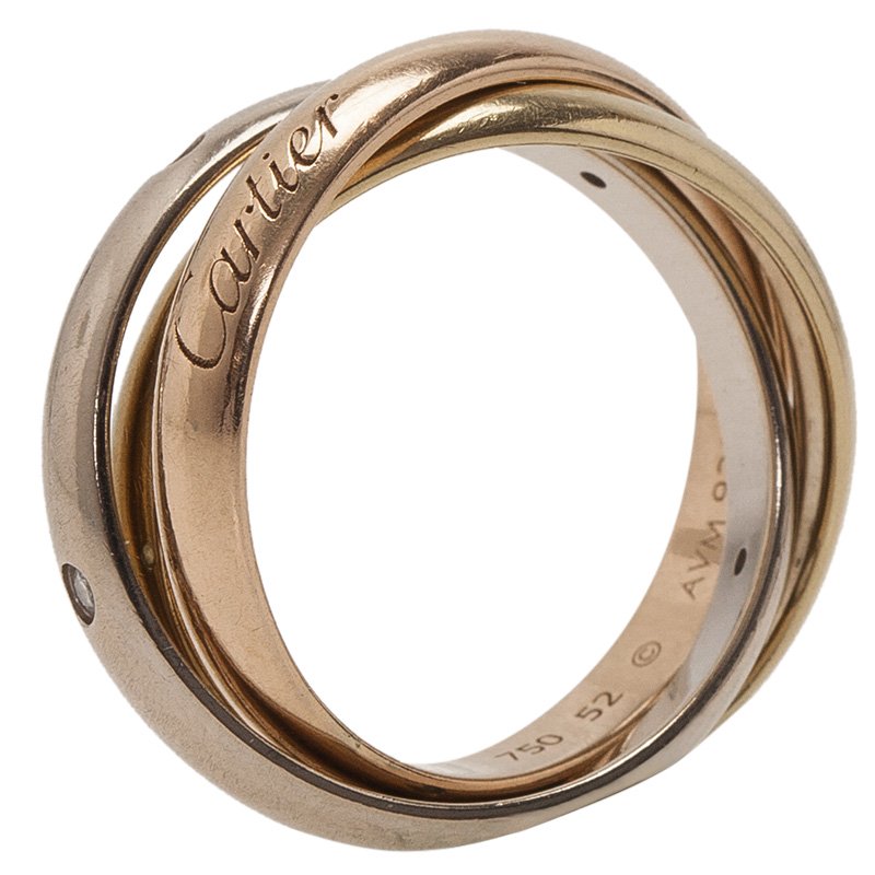 خاتم كارتييه موديل ترينيتي 5 ألماسات ذهب ثلاثي اللون صغير مقاس 42