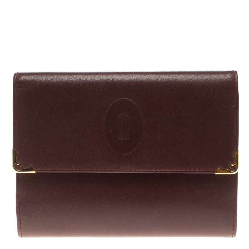 مملوكة مسبقًا Cartier Burgundy Leather Must De Cartier Tri Fold Wallet
