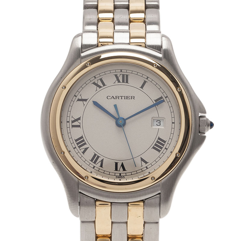 Pre Owned Cartier Ivory Stainless Steel and Yellow Gold Panthere Women's Wristwatch 33MM