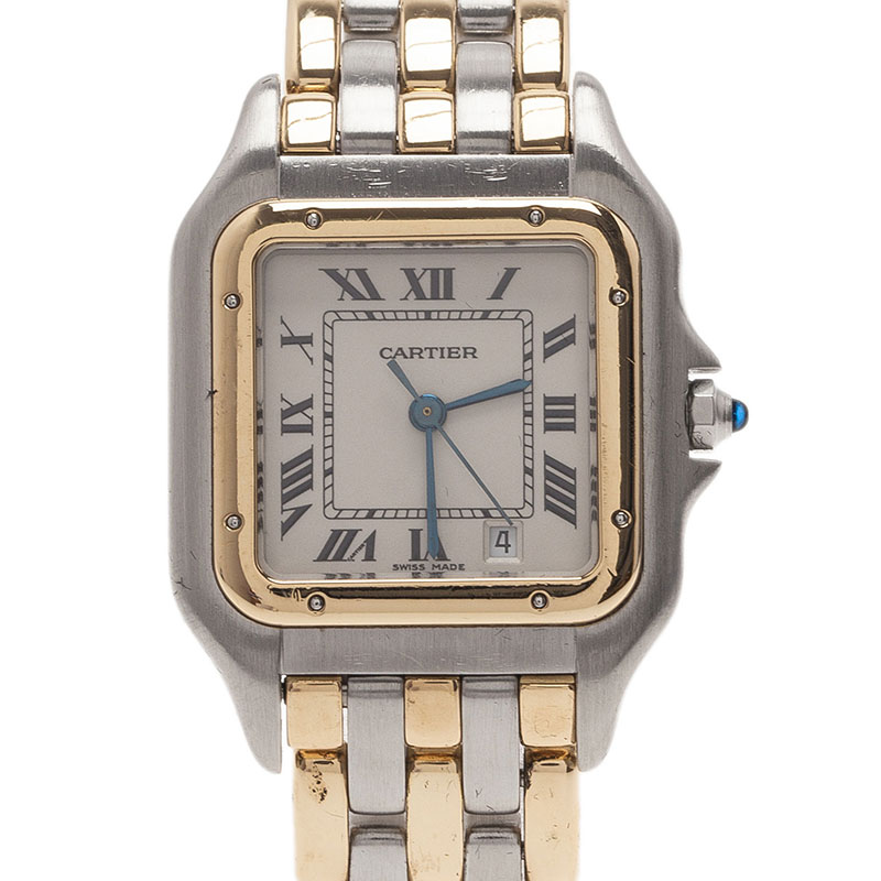 Cartier Ivory 18K Yellow Gold and Steel Panthere Women's Wristwatch 27MM