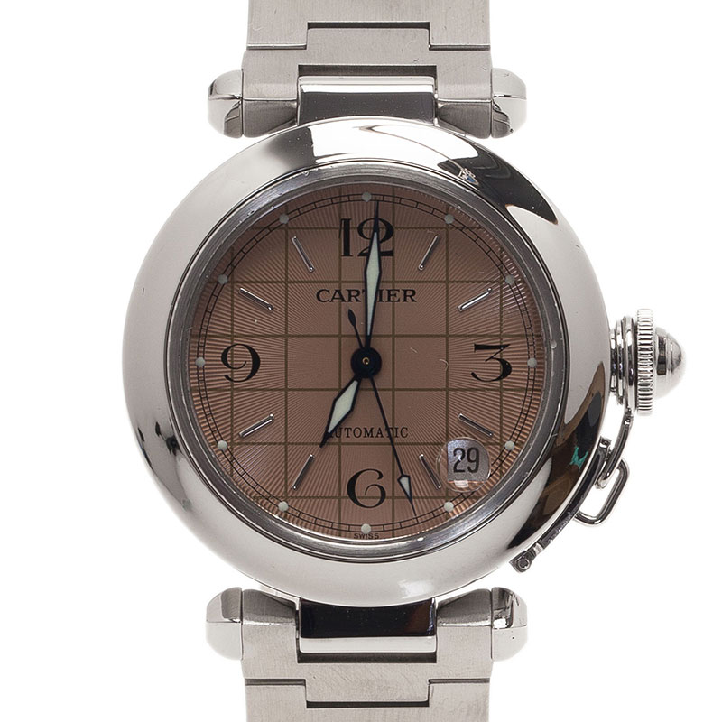 Pre Owned Cartier Salmon Pink Stainless Steel Pasha C Women's Wristwatch 35MM