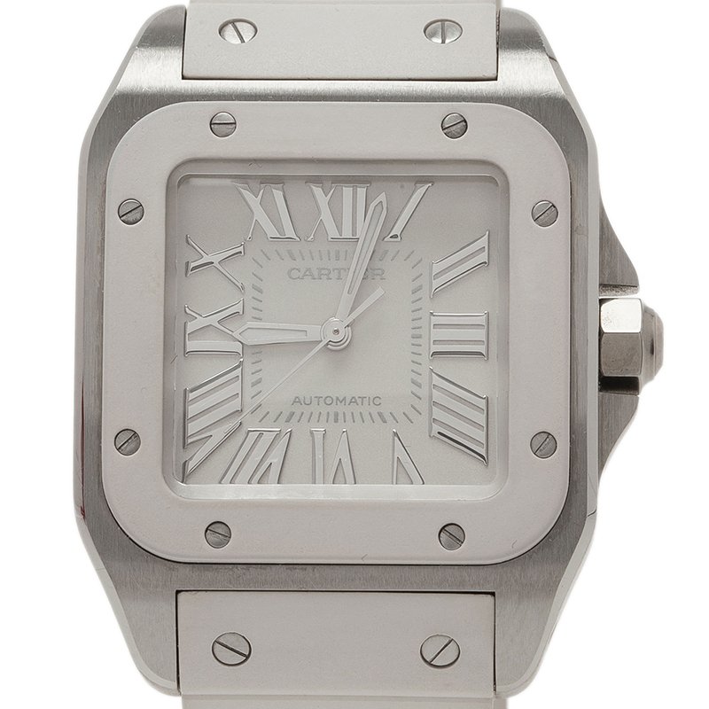 مملوكة مسبقًا Cartier White Stainless Steel Santos 100 Women's Wristwatch 32MM
