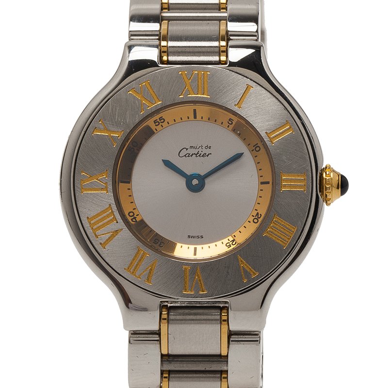 Pre Owned Cartier Silver Gold-Plated Stainless Steel Must 21 Women's Wristwatch 30MM