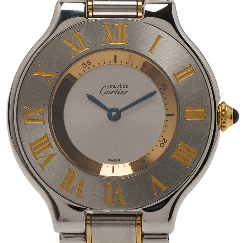 Cartier Silver Gold-Plated Stainless Steel Must 21 Women's Wristwatch 33MM