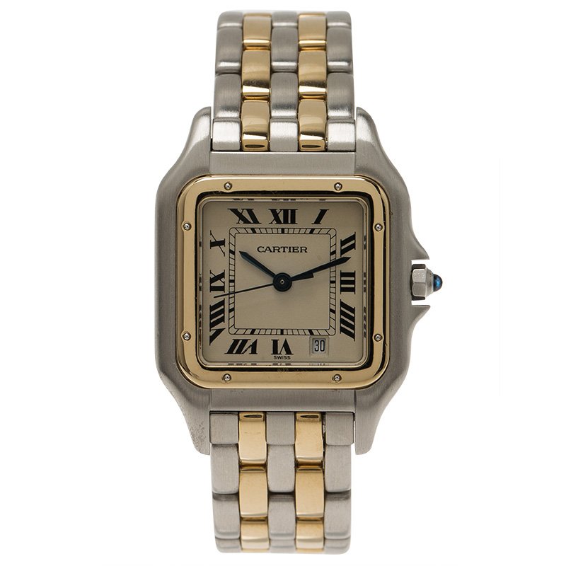 Pre Owned Cartier Ivory 18K Yellow Gold and Stainless Steel Tank Women's Wristwatch 27MM