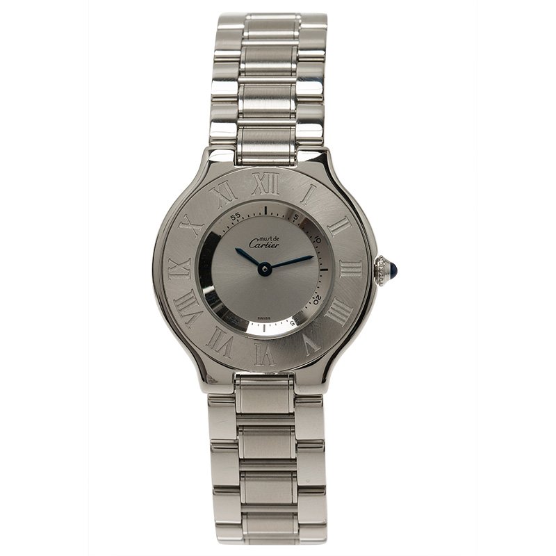 Cartier Silver Stainless Steel Must 21 Women's Wristwatch 30MM Cartier ...