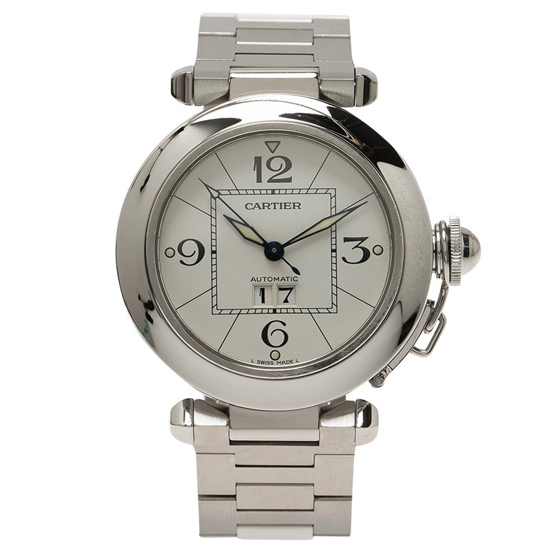 Pre Owned ساعة يد للجنسين كارتييه باشا C ستانلس ستيل بيضاء 36 مم