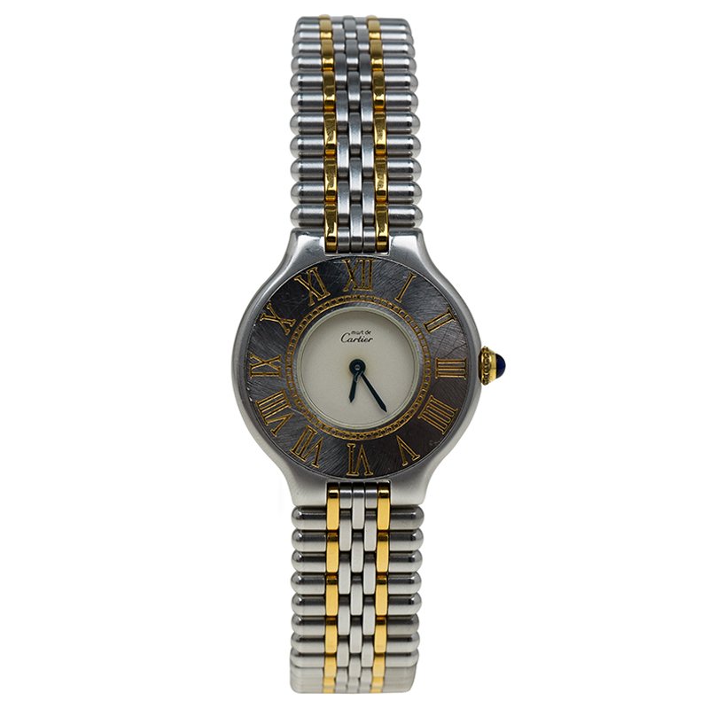 Pre Owned Cartier Cream Stainless Steel Must 21 Women's Wristwatch 28MM