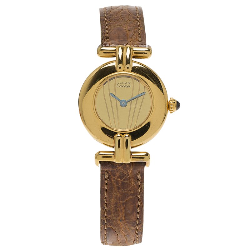 Pre Owned Cartier Champagne Gold-Plated Silver Vermeil Women's Wristwatch 30MM