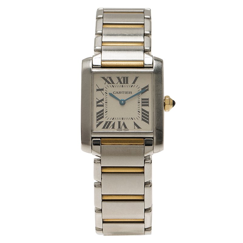 Pre Owned Cartier Ivory Stainless Steel and 18K Yellow Gold Women's Wristwatch Tank Francaise 25MM