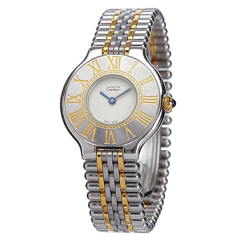 Pre Owned Cartier White Stainless Steel Must 21 Women's Wristwatch 28MM