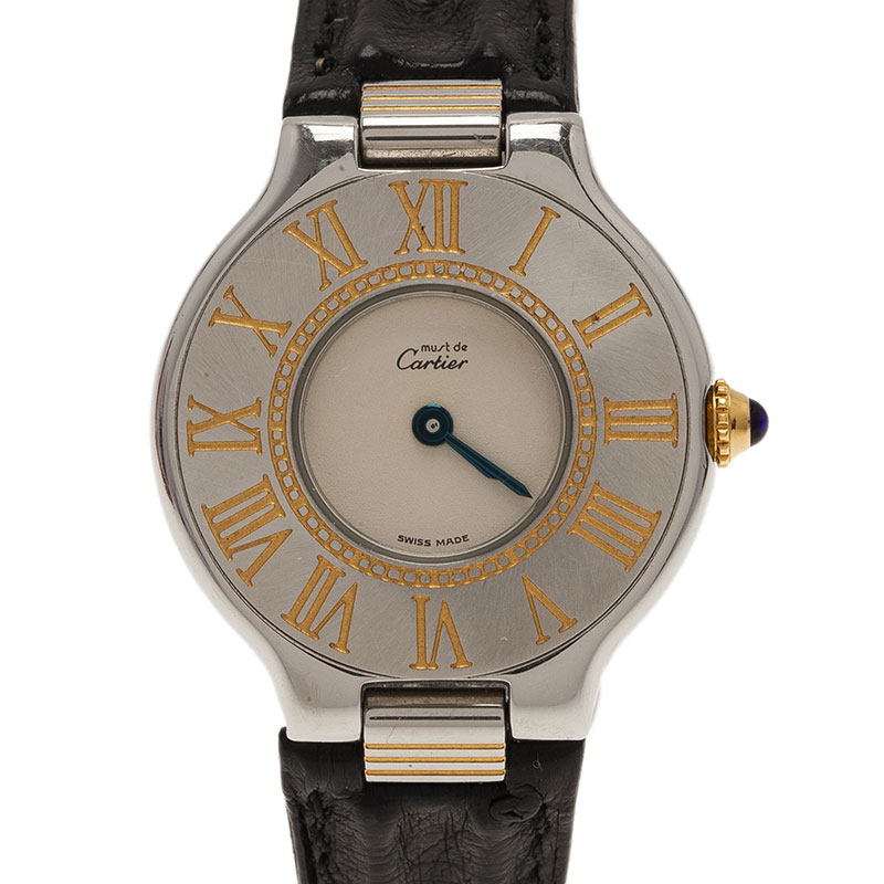 Cartier Silver Yellow Gold and Stainless Steel Must 21 de Cartier Women's Wristwatch 28MM