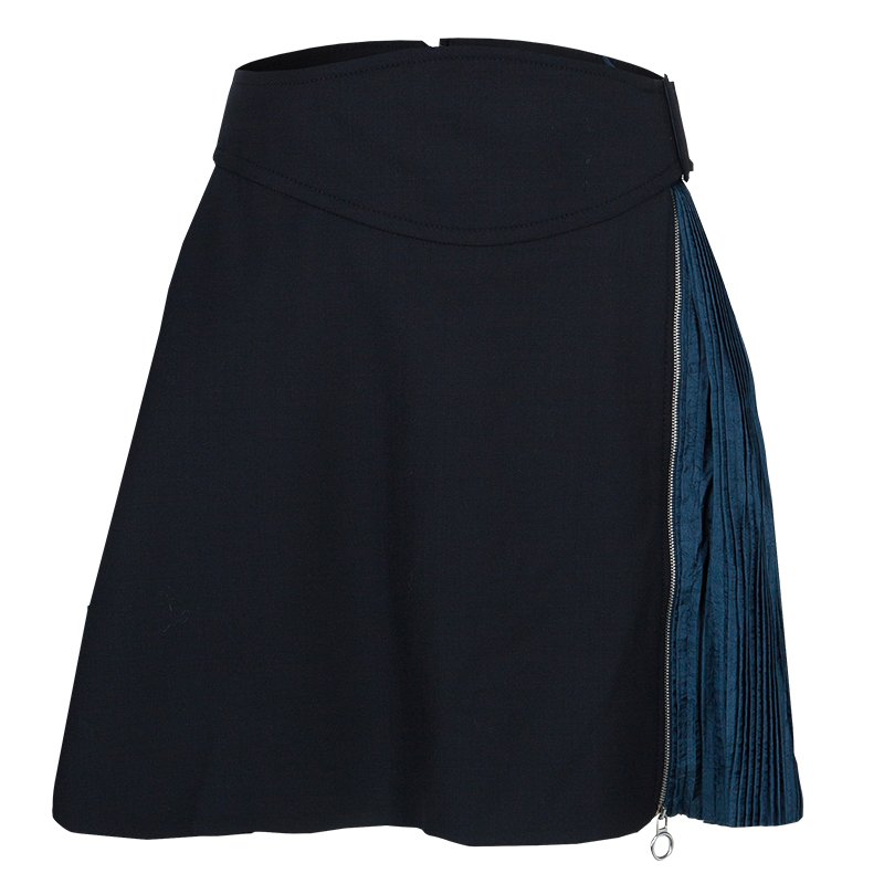 Pre Owned Carven Black Contrast Pleat Detail Belted Skirt M