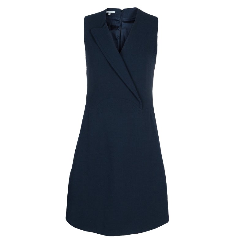 Carven Navy Blue Welt Pocket Detail Blazer Style Sleeveless Dress M