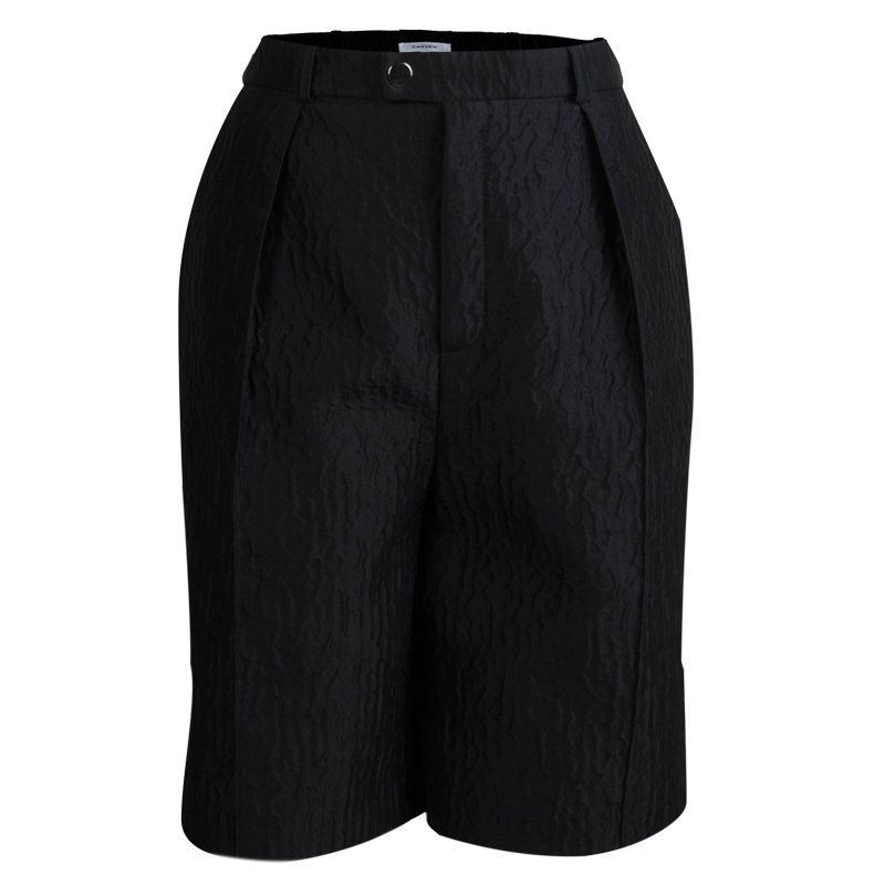 Carven Black Textured High Waist Bermuda Shorts L