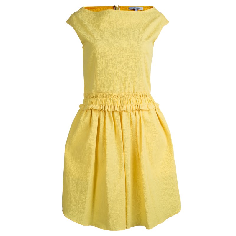 Carven Yellow Textured Cotton Sleeveless Dress L