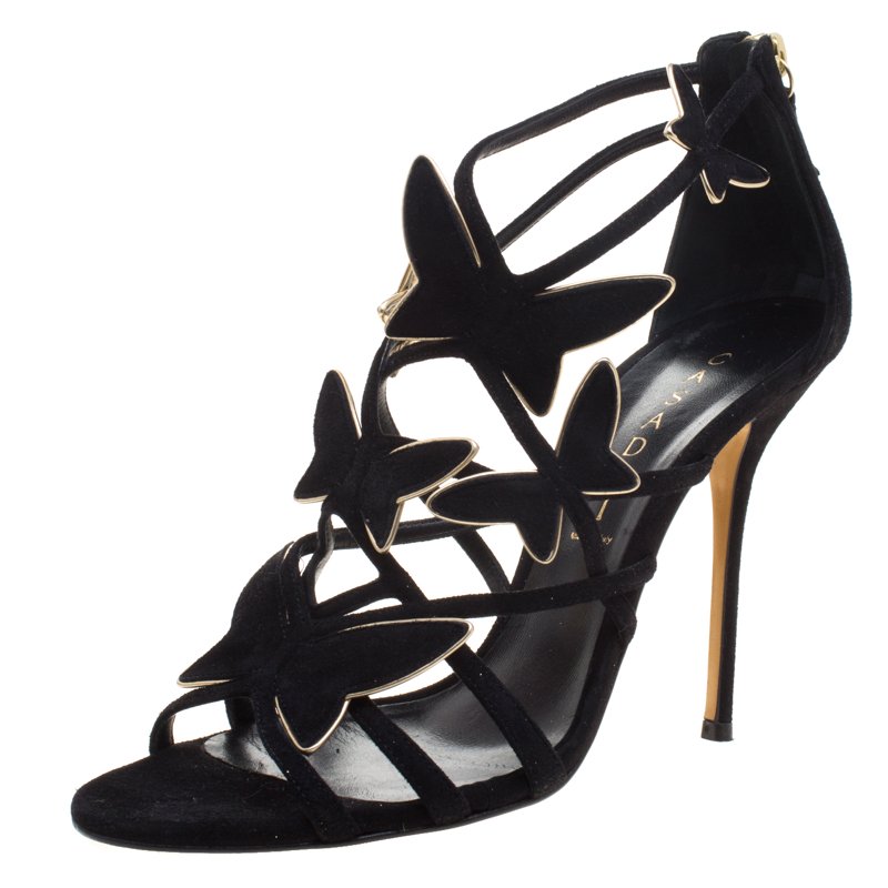 Pre Owned Casadei Black Suede Camilla Belle Butterfly Strappy Sandals Size 39
