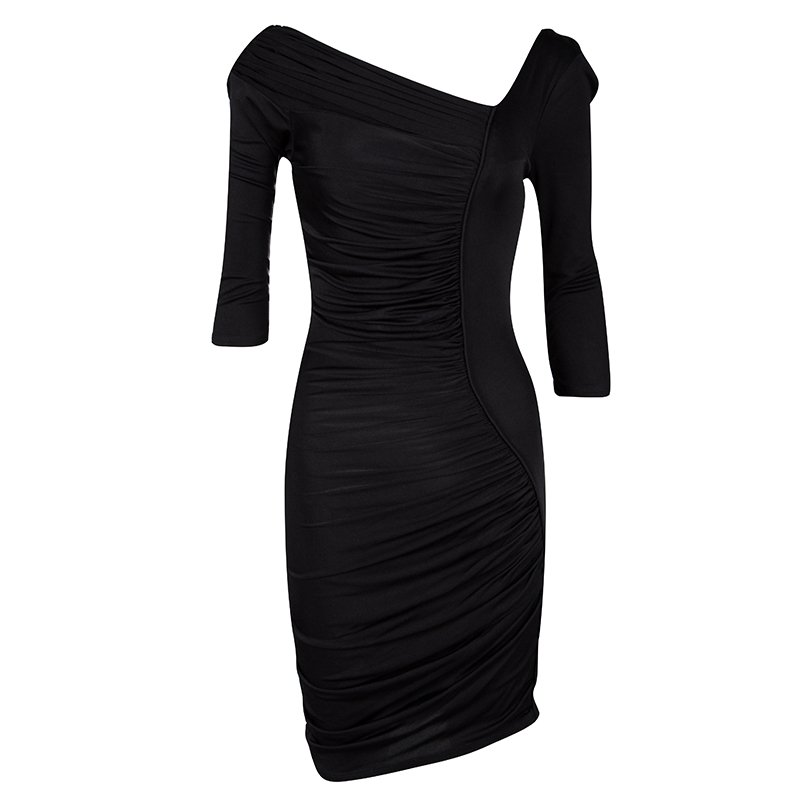 Catherine Malandrino Black Jersey Ruched Draped Long Sleeve Dress S