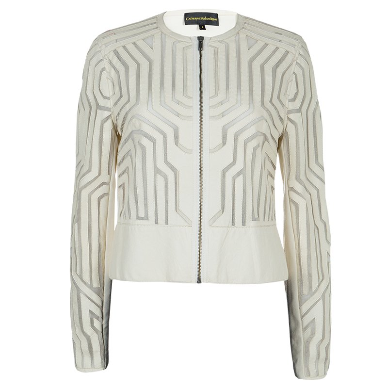 Pre Owned جاكيت كاثرين مالاندرينو جلد كريمي بتفريغات شفافة M