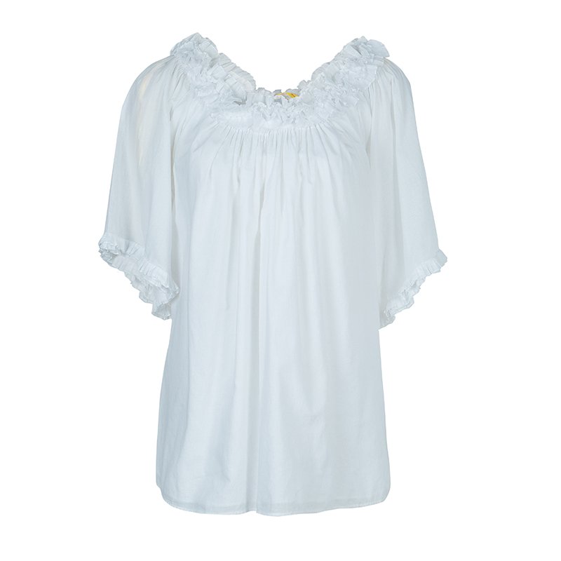 Catherine Malandrino White Ruffle Detail Cotton Blouse M