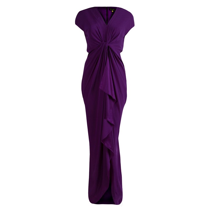 Malandrino Purple Silk Ruffle Detail Draped Gown M